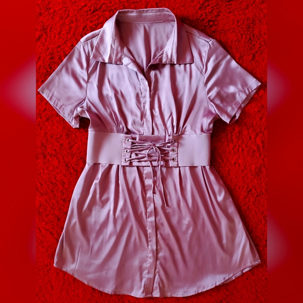 Silky Lavender Stretch Shirt Dress with Corset Belt
